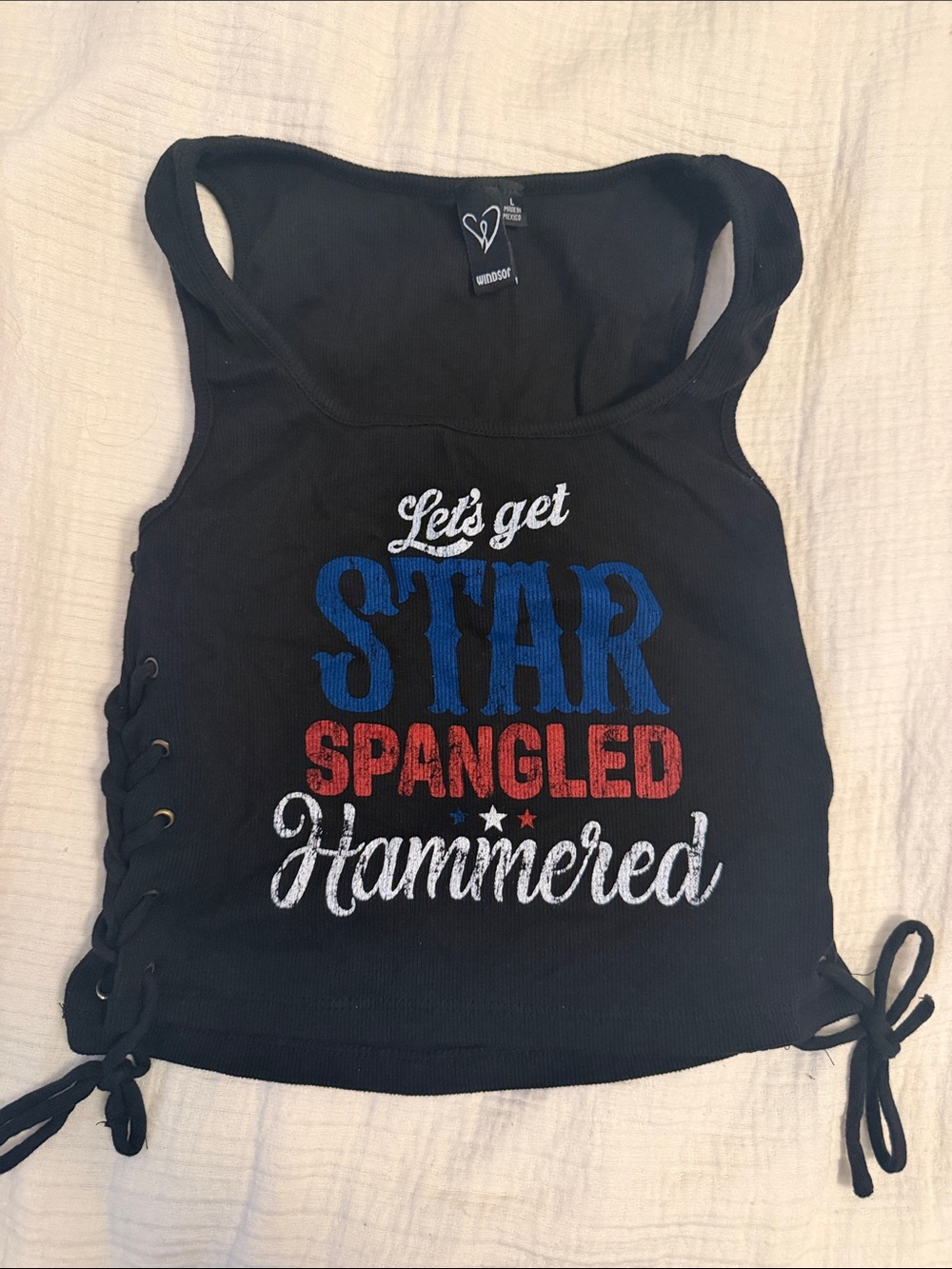 Windsor Black Tank Top with Blue, Red & White Graphic